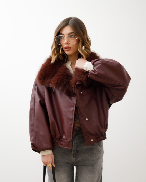 Bomber in finta pelle con eco-fur - D12081