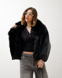 Bomber in finta pelle con eco-fur - D12081
