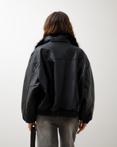Bomber in finta pelle con eco-fur - D12081