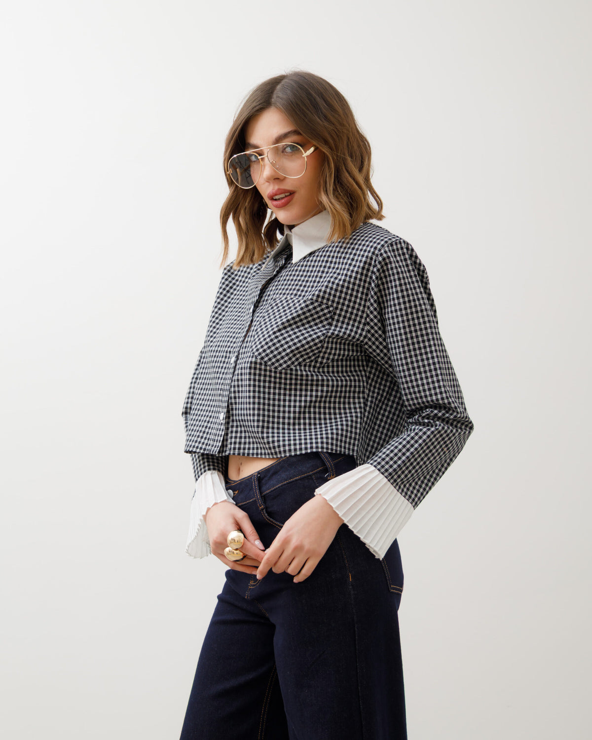 Camicia crop quadretti - 12997