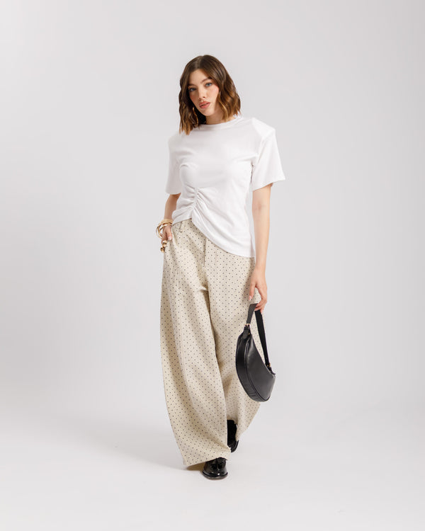 Pantaloni baggy a pois CREMA - 8879