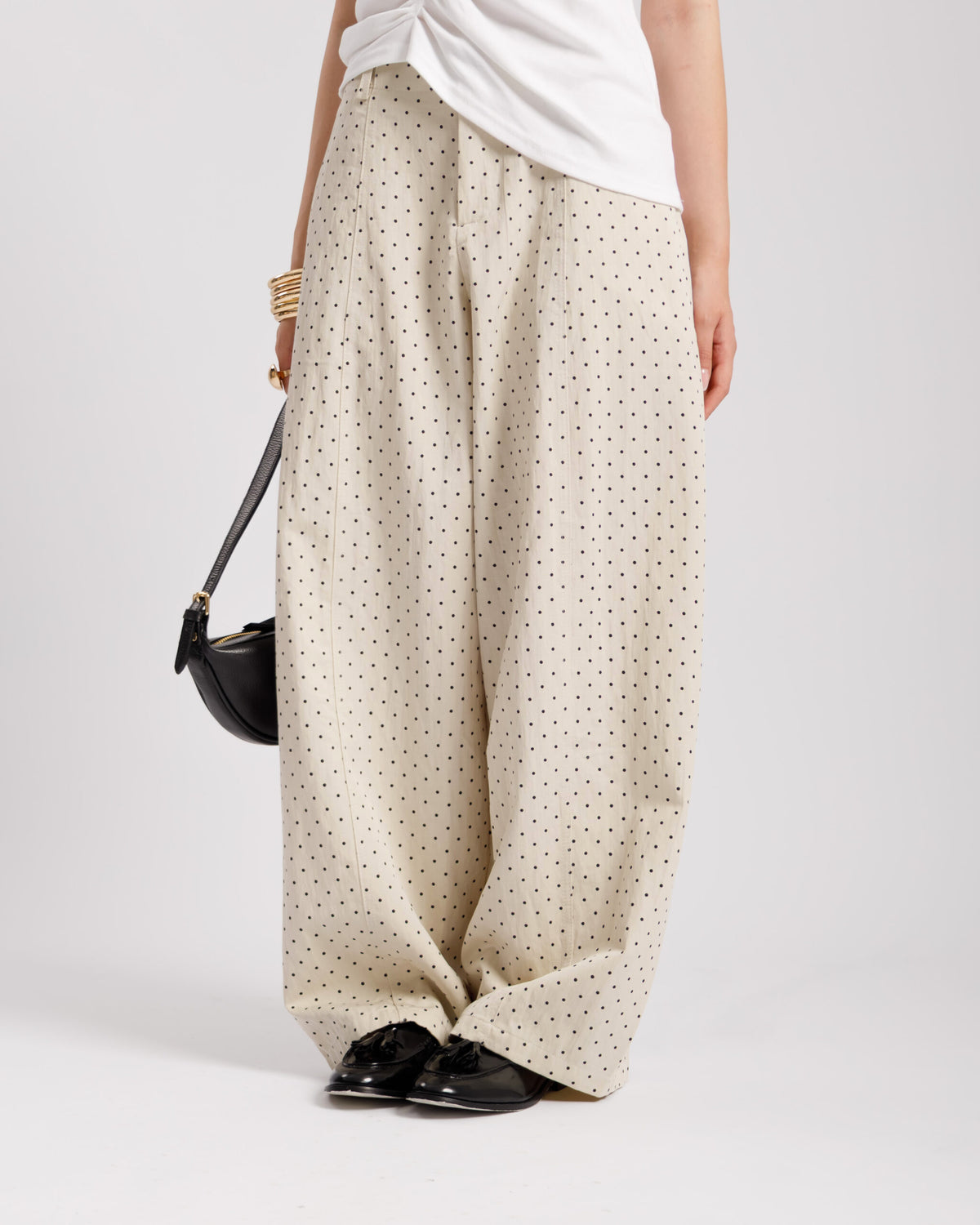 Pantaloni baggy a pois CREMA - 8879