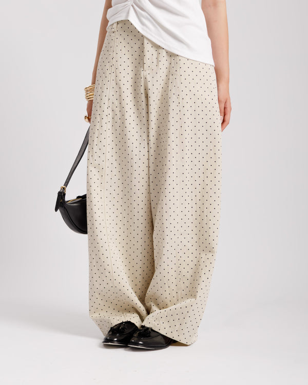 Pantaloni baggy a pois CREMA - 8879