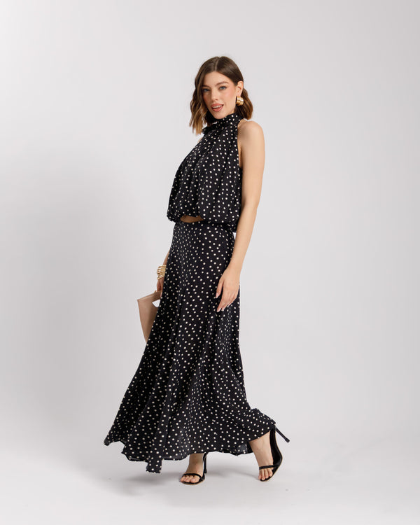 Coord-set a pois con gonna NERO - 11637-11675