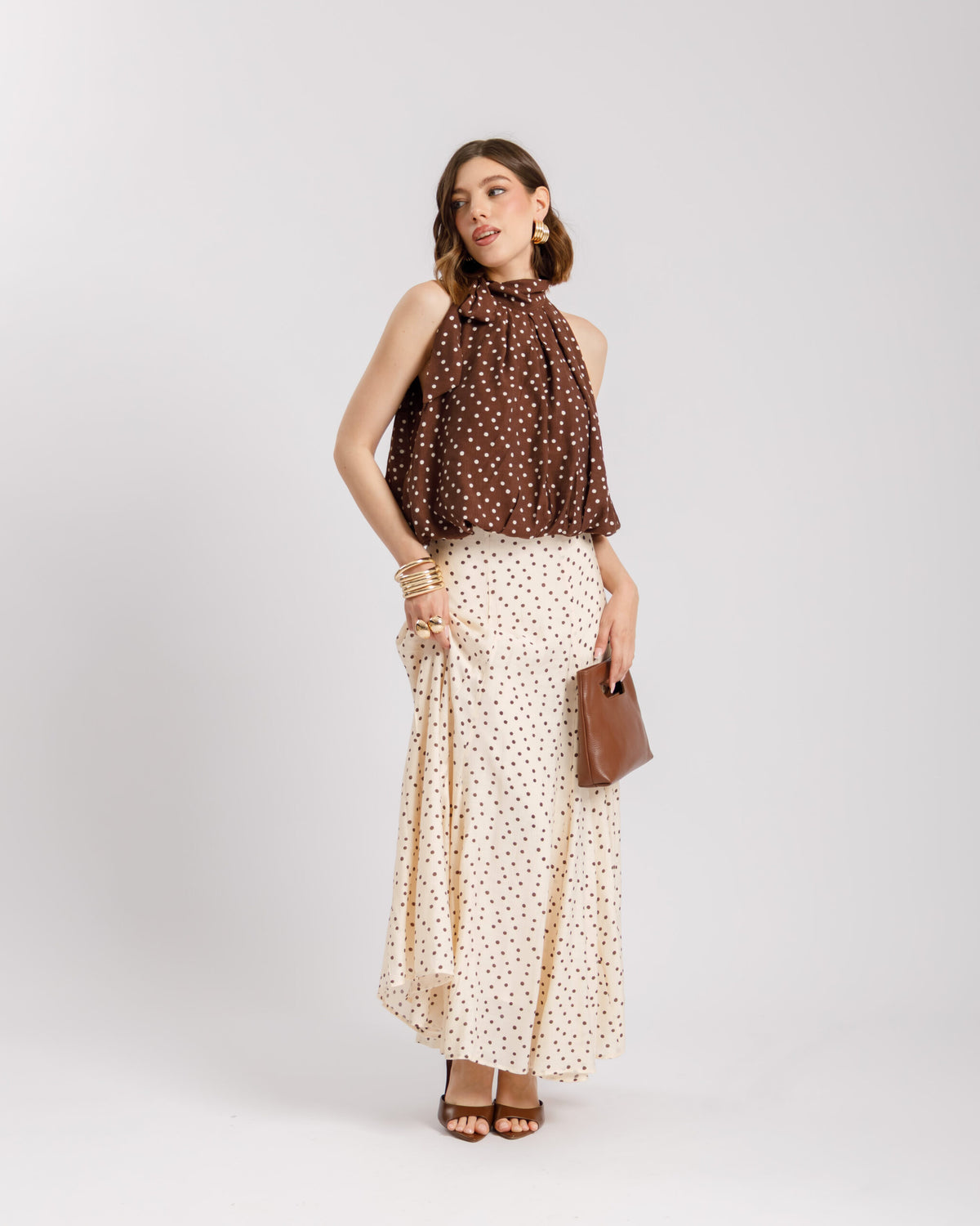 Top a pois marrone  - 11637-11675 slc