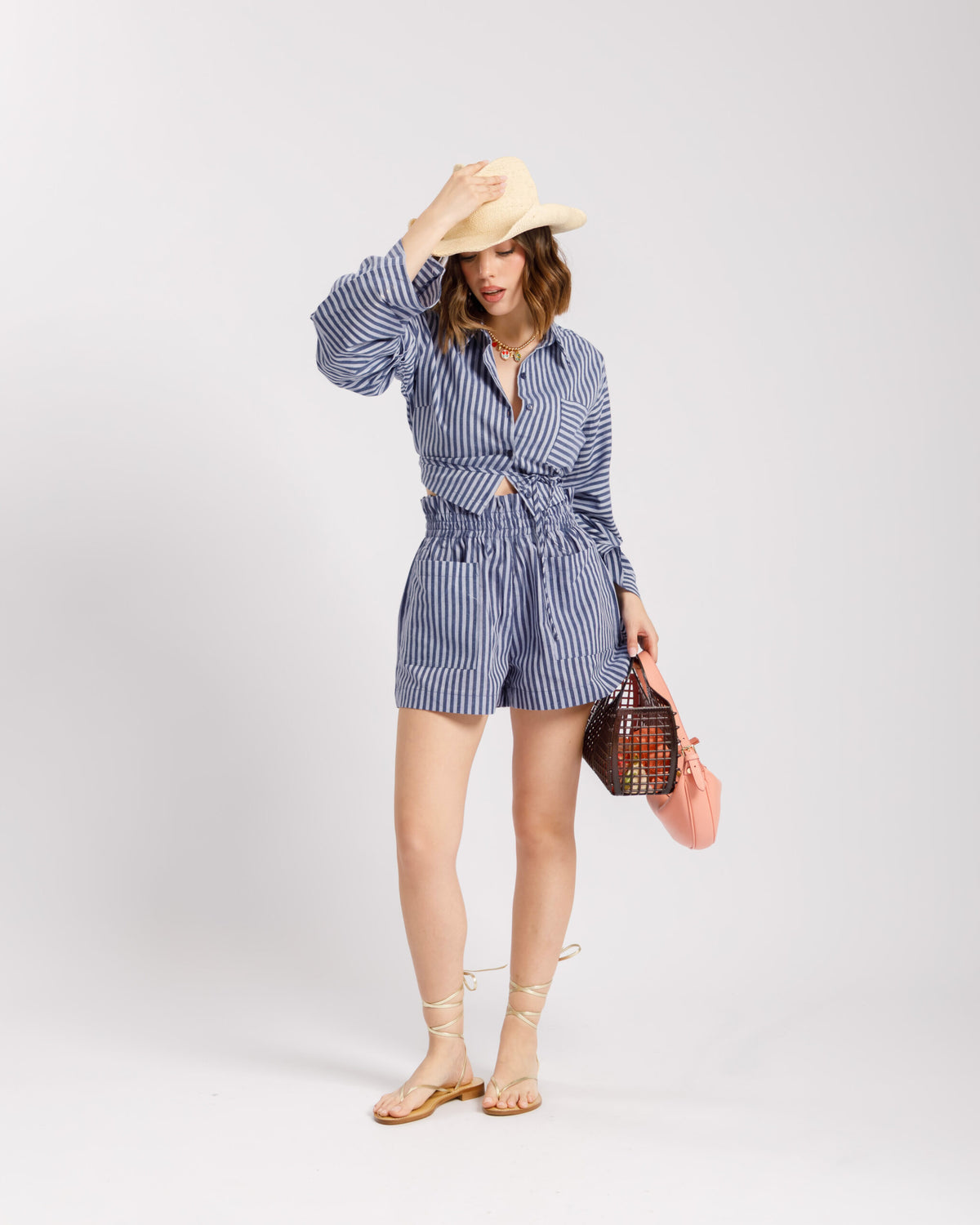 Coord-set in cotone a righe AZZURRO - SH7169-7170