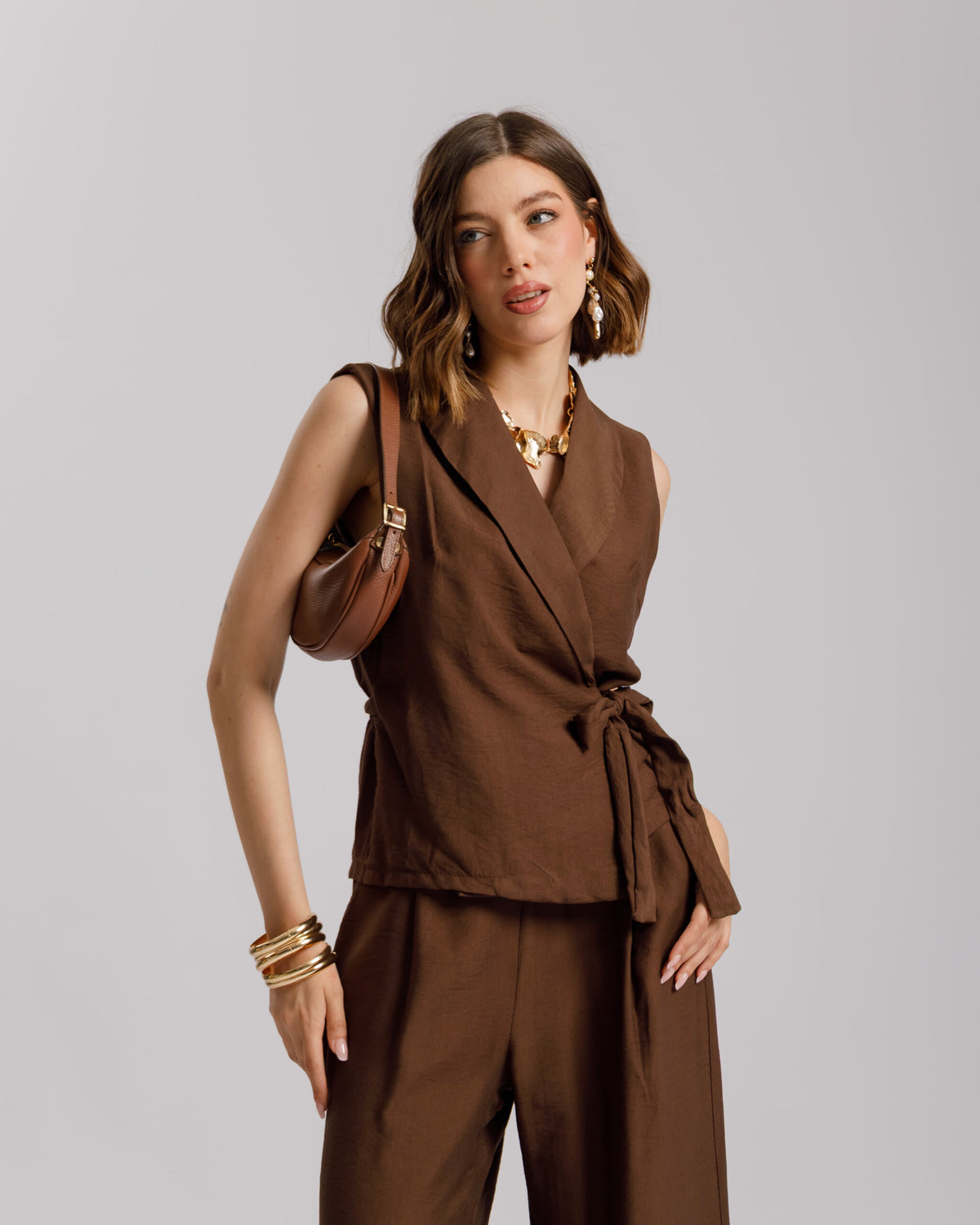 Coord-set in viscosa con gilet - 563151