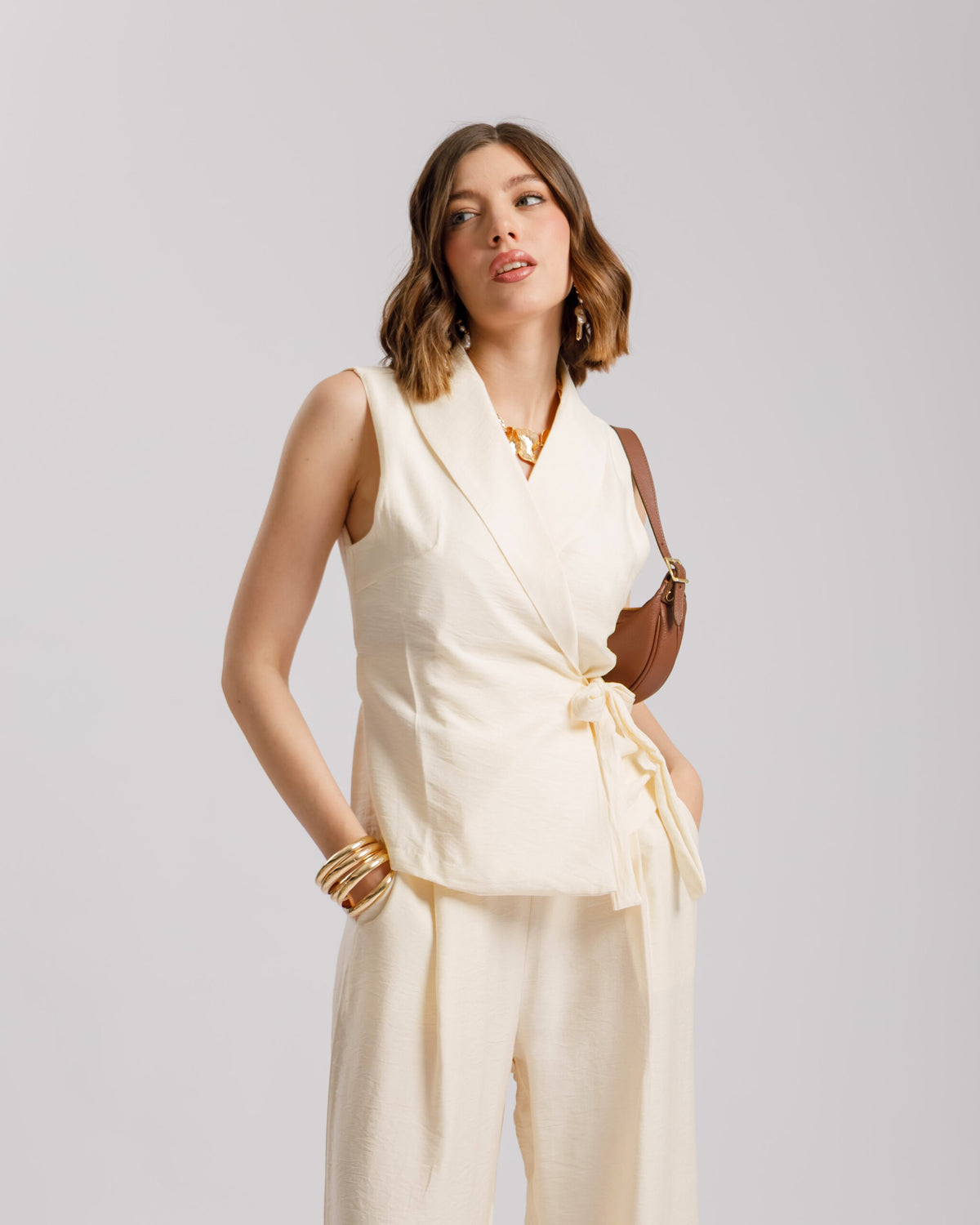 Coord-set in viscosa con gilet - 563151