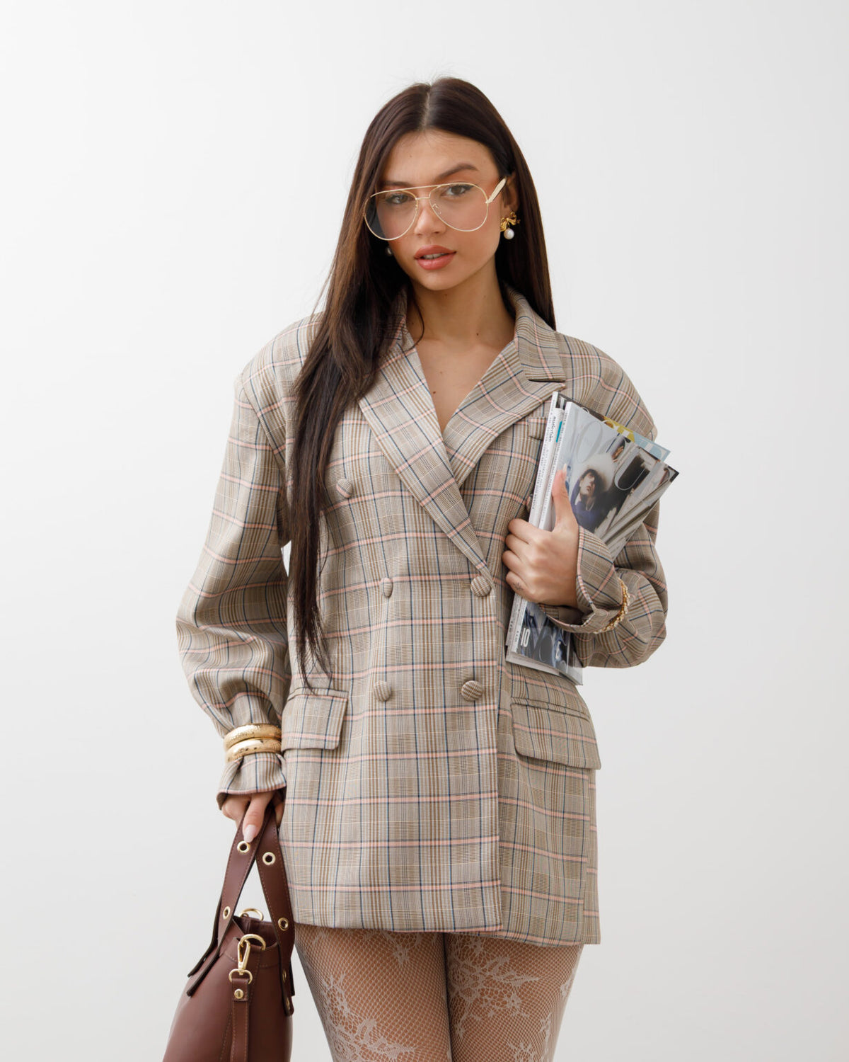 Blazer oversize quadretti ROSA - V13318