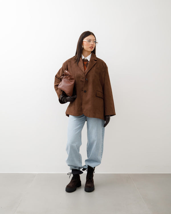 Blazer oversize in finto camoscio MARRONE - V11753