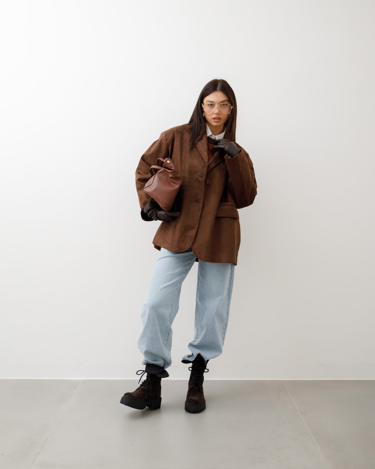 Blazer oversize in finto camoscio MARRONE - V11753
