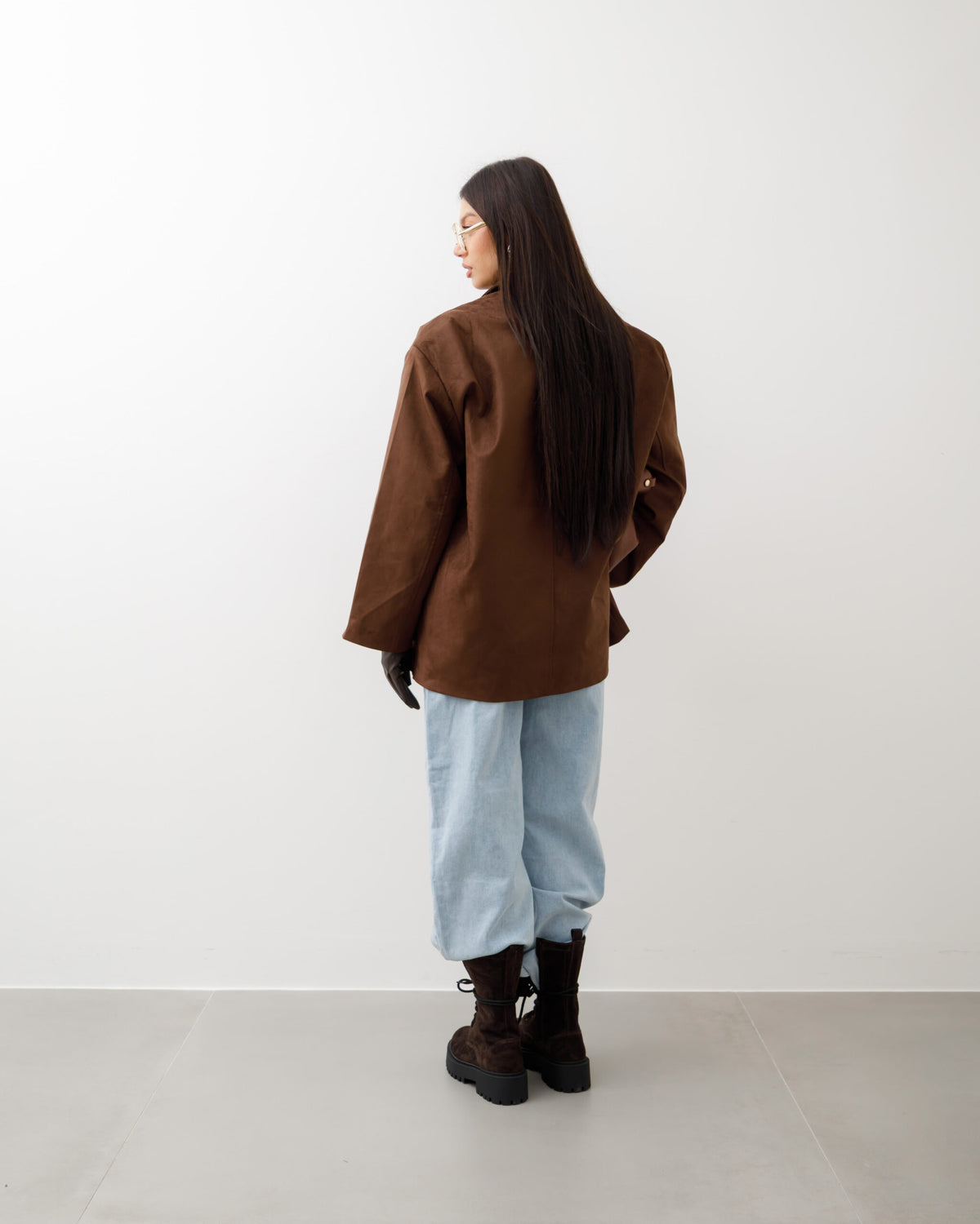 Blazer oversize in finto camoscio MARRONE - V11753