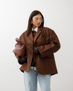 Blazer oversize in finto camoscio MARRONE - V11753