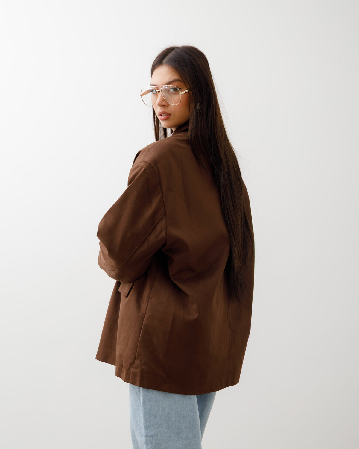 Blazer oversize in finto camoscio MARRONE - V11753