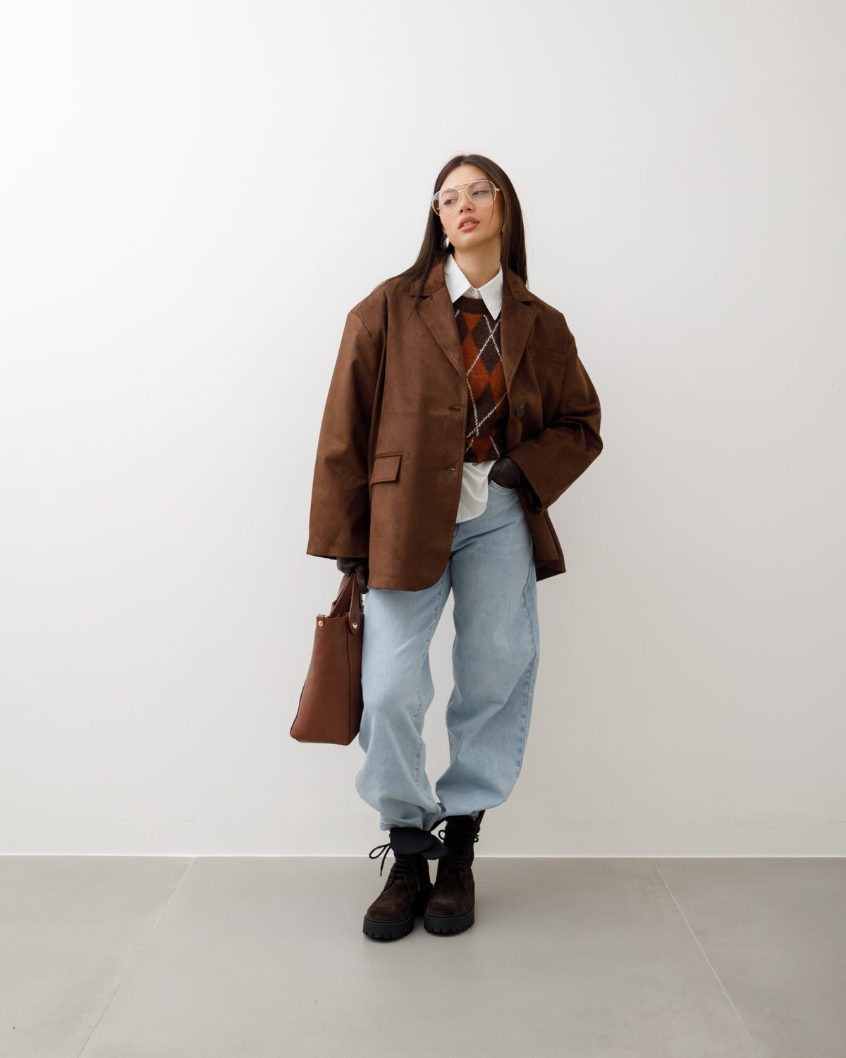 Blazer oversize in finto camoscio MARRONE - V11753