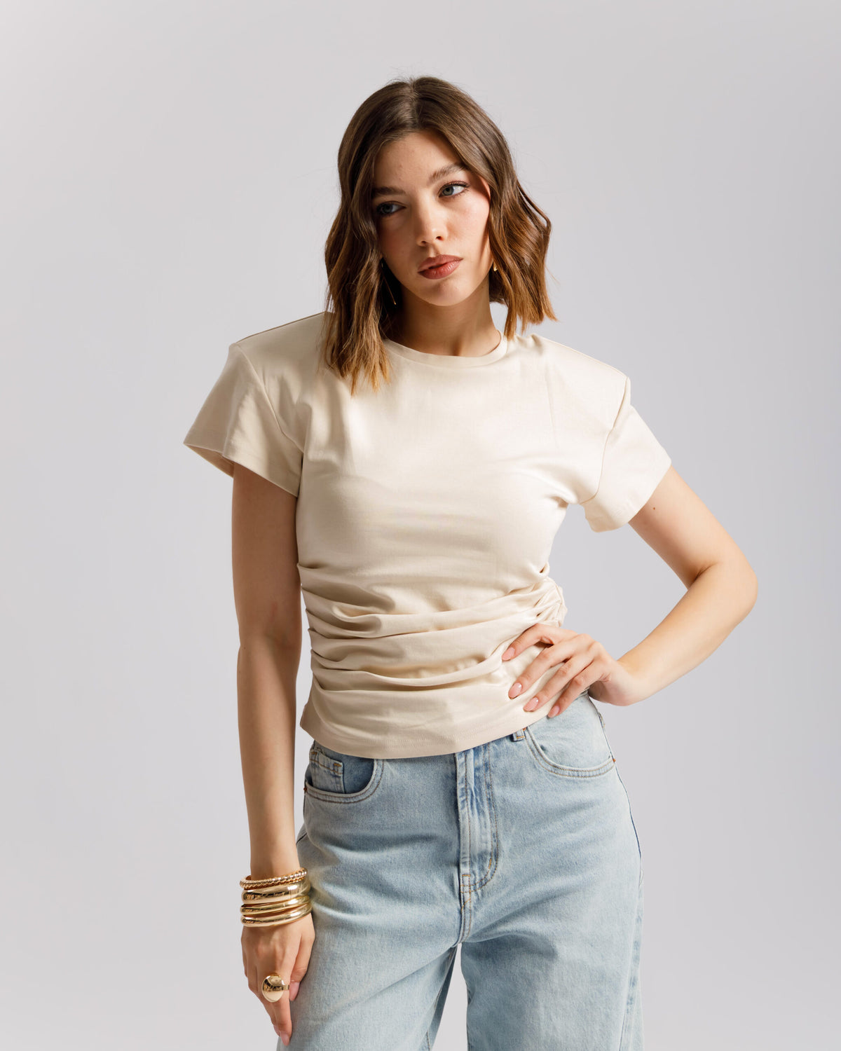 T-shirt in cotone con arriccio - L2189