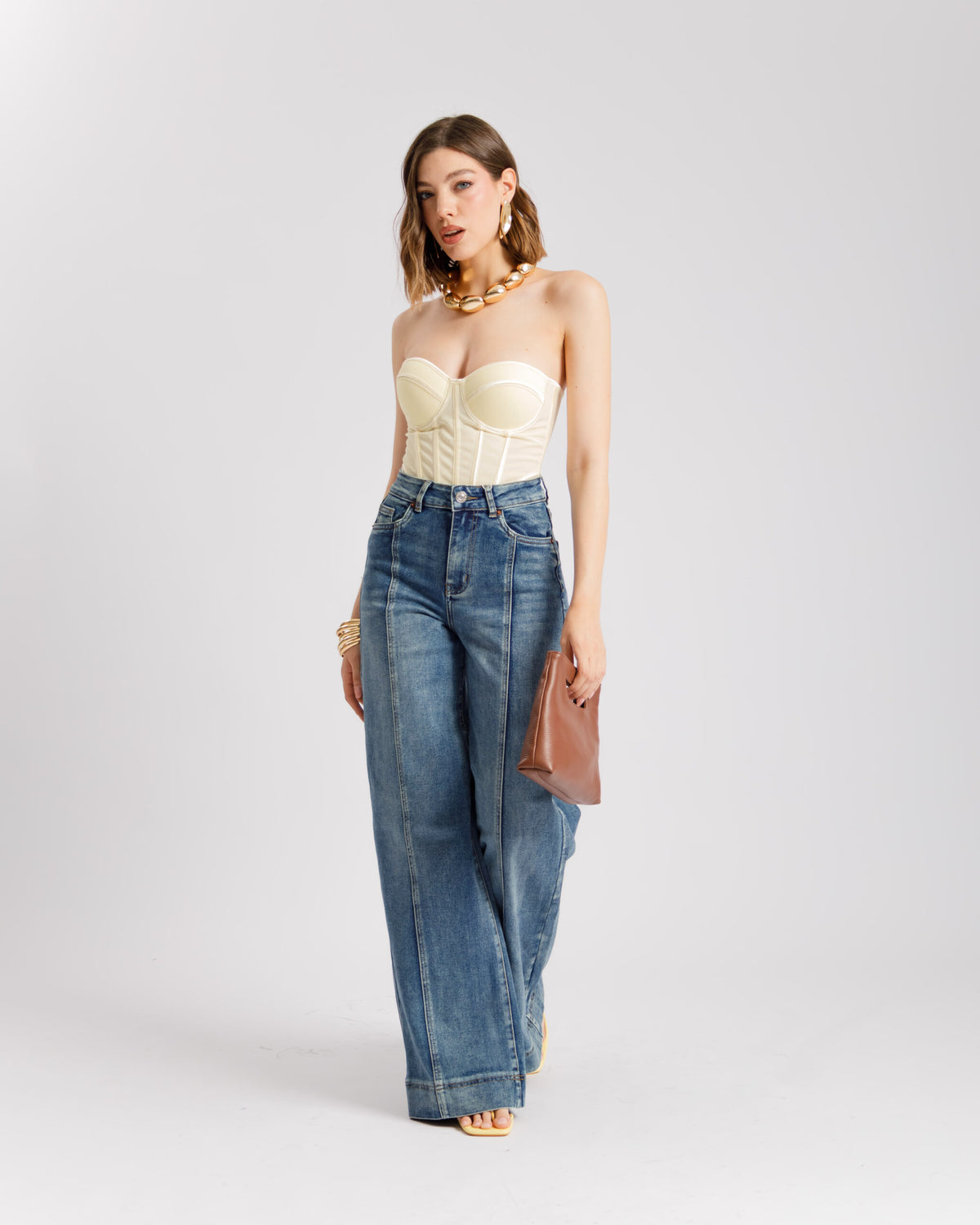 Jeans palazzo fit con impunture - 8874