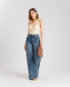 Jeans palazzo fit con impunture - 8874