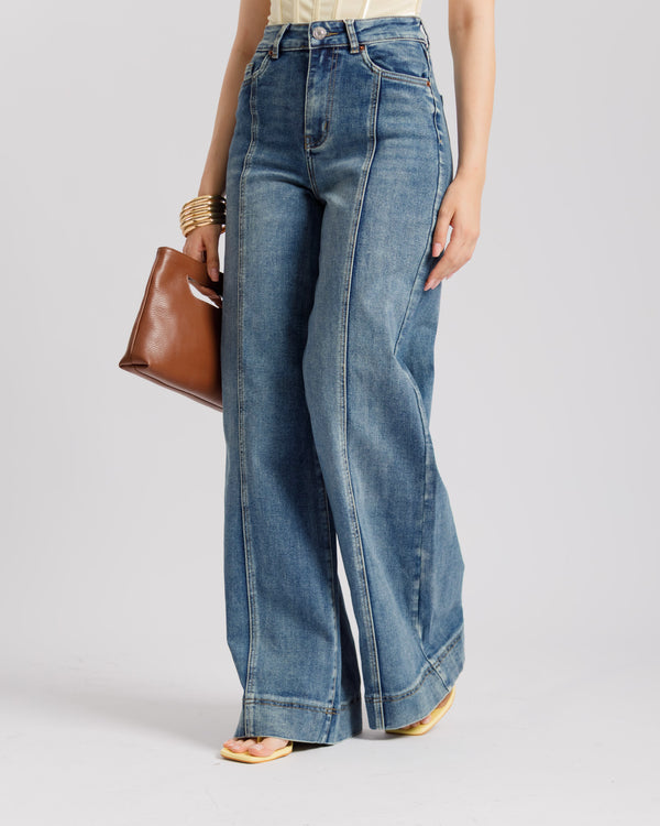 Jeans palazzo fit con impunture - 8874
