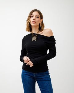 Maglia in cotone con spalla scoperta - H12085