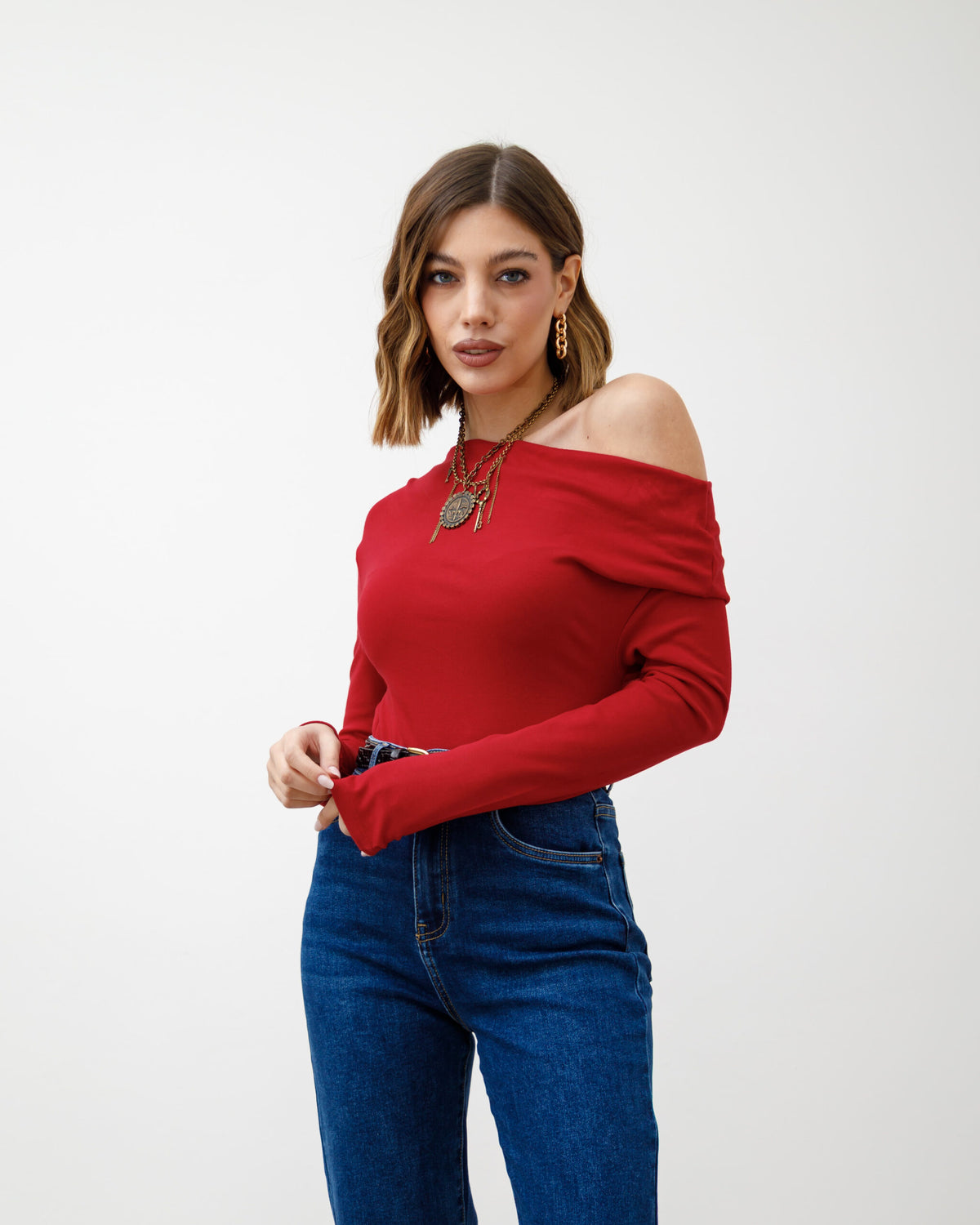 Maglia in cotone con spalla scoperta - H12085