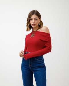 Maglia in cotone con spalla scoperta - H12085