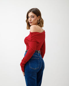 Maglia in cotone con spalla scoperta - H12085