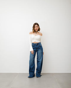 Maglia crop in costina con laccetti - PL2965