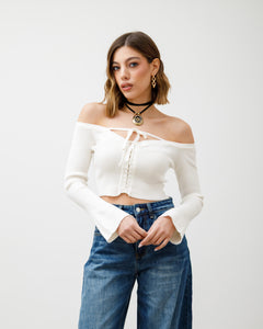 Maglia crop in costina con laccetti - PL2965