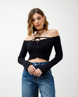 Maglia crop in costina con laccetti - PL2965