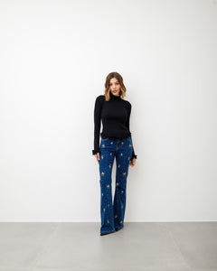 Jeans a zampa con fiori e strass - SK2510-9