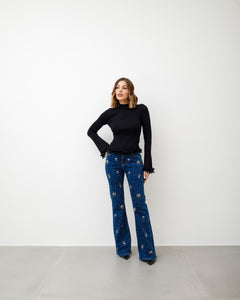 Jeans a zampa con fiori e strass - SK2510-9