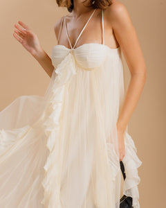 abito lungo boho con volant - U27628