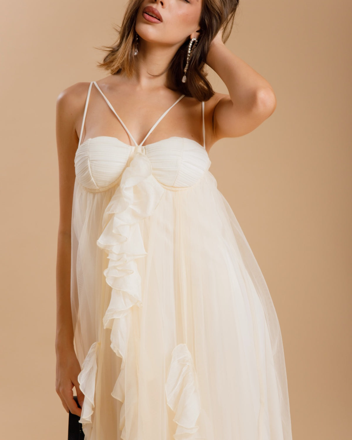 abito lungo boho con volant - U27628