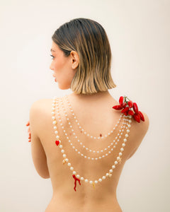 Collana multistrato con perle e pendenti - ECL2166