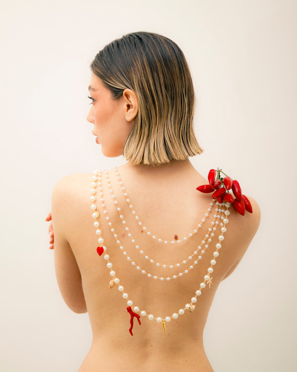 Collana multistrato con perle e pendenti - ECL2166