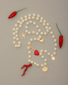 Collana multistrato con perle e pendenti - ECL2166