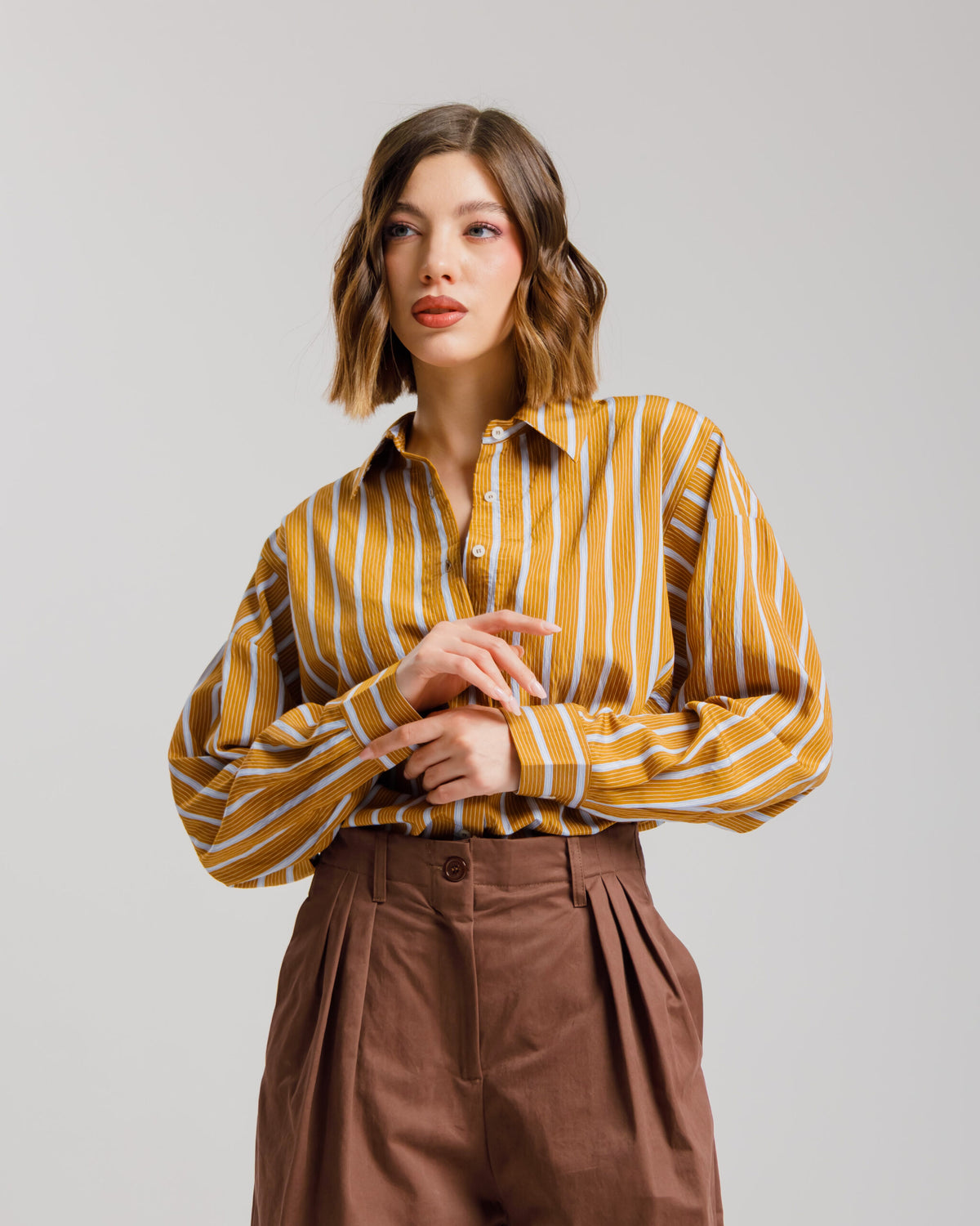 Camicia a righe ocra ALTHÉA - C008