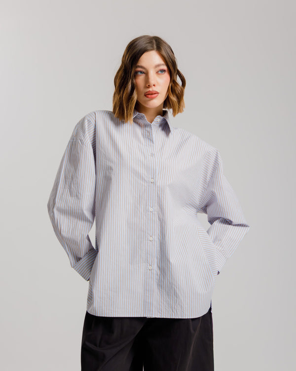 Camicia a righe in cotone azzurra ALTHÉA - C007