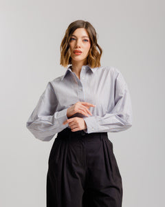 Camicia a righe in cotone azzurra ALTHÉA - C007