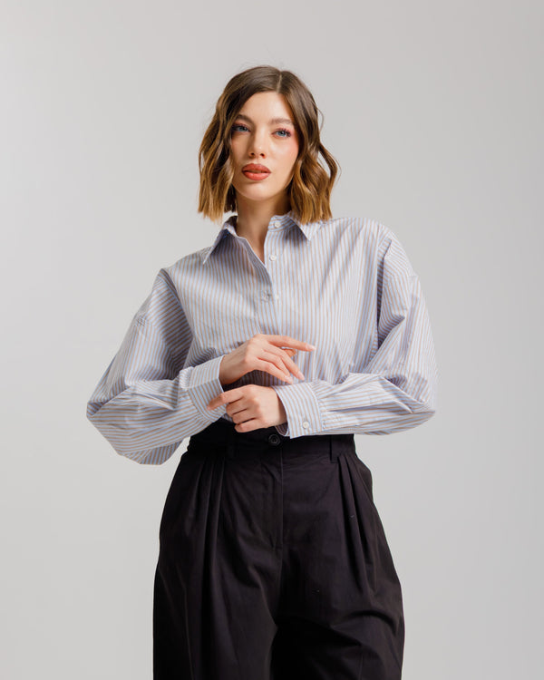 Camicia a righe in cotone azzurra ALTHÉA - C007