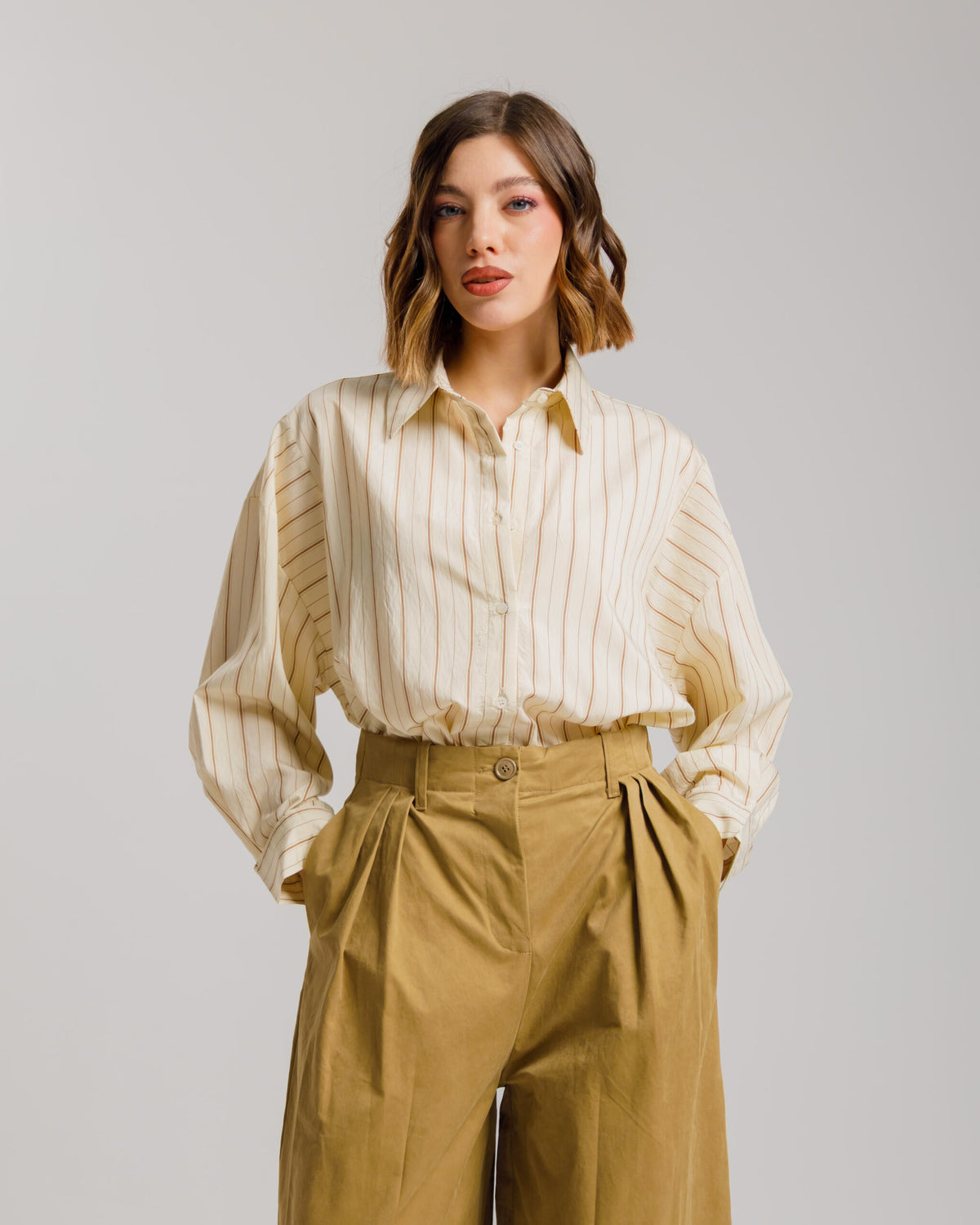 Camicia a righe in cotone burro ALTHÉA - C010 SLC