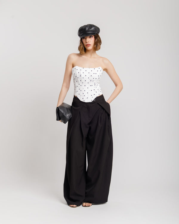 Pantaloni palazzo con pieghe NERO - KLL1