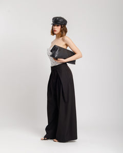 Pantaloni palazzo con pieghe NERO - KLL1