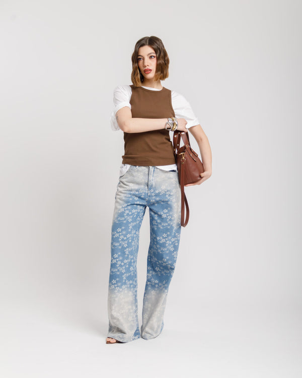 Jeans palazzo stampato BLU - P13385