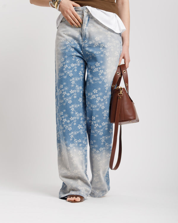 Jeans palazzo stampato BLU - P13385