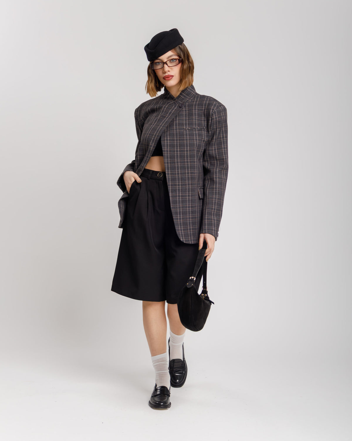Blazer con collo alto TARTAN GRIGIA - MIRY