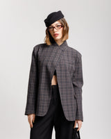 Blazer con collo alto TARTAN GRIGIA - MIRY