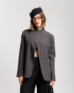 Blazer con collo alto TARTAN GRIGIA - MIRY