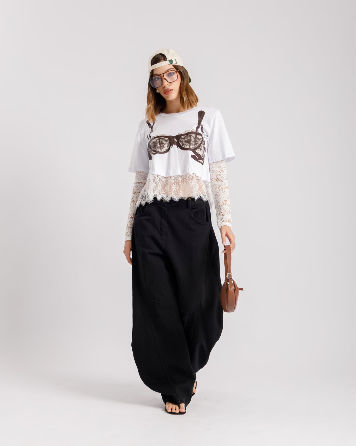 T-shirt in cotone e pizzo - 38500
